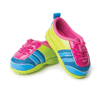 Brightly coloured running shoes fit all 18 inch dolls.