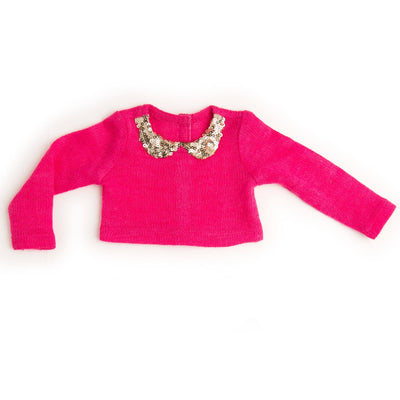 pink sweater with sparkly collar for 18 inch doll