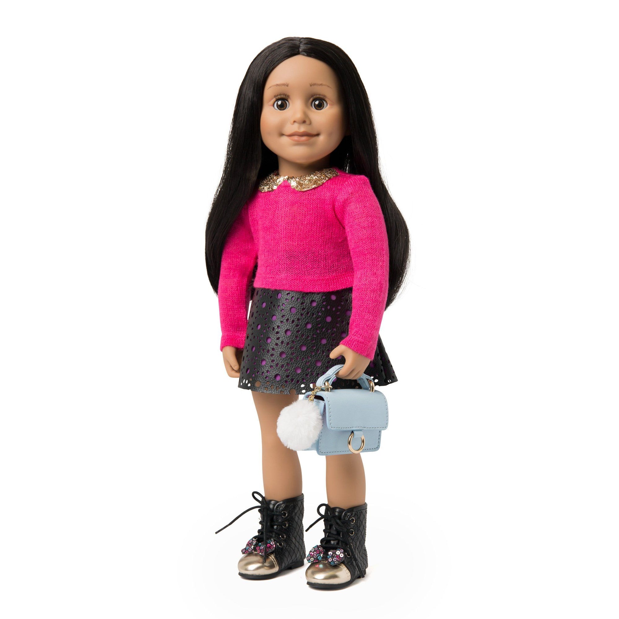 Pink sweater and leather like skirt for 18" dolls
