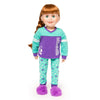 Dream Team sports-themed purple and teal PJs with purple fuzzy slippers fits all 18 inch dolls.