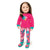 Matching pajamas for doll and girl.  Pink and teal PJs shown on 18 inch doll.