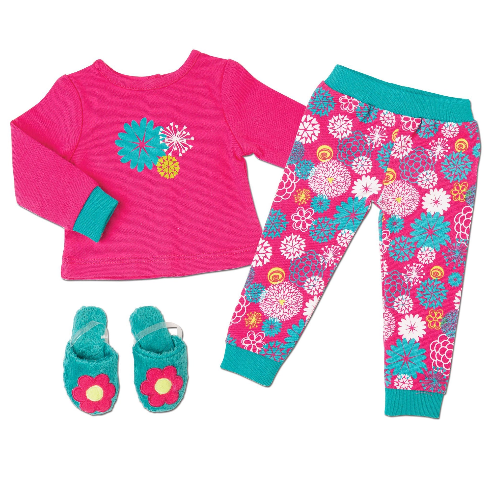 Pajamas for 18 inch doll.  Pajama top, bottoms and slippers.