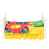 Colourful sunshine bedding for dolls shown on Maplelea doll bed.