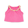Holiday Hooray summer outfit pink tank top with coloured braided neckline fits all 18 inch dolls.
