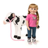 Plush poseable cow, t-shirt, jeans and cow-print socks fit all 18 inch dolls. Maplelea.com