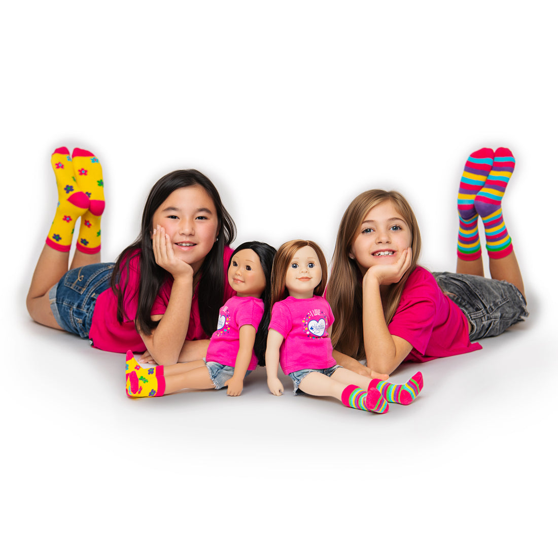 Colourful socks for 18-inch dolls and girls matching set