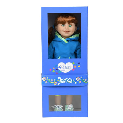 Jenna the red-head girl with green eyes and freckles comes from Nova Scotia displayed here in her box