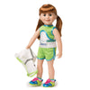 18-inch doll wearing running shorts and running shoes