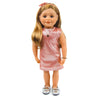 Sparkly rose gold dress with beaded bracelet and hairband on 18 inch doll Maplelea Canadian Girl
