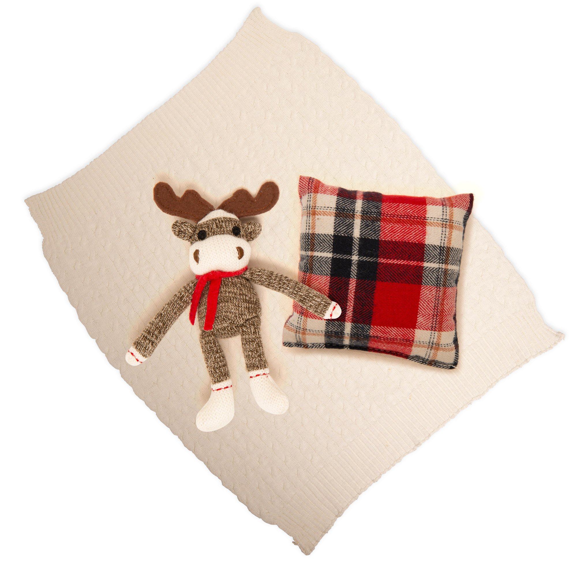 Sock Moose Set with Blanket and Pillow