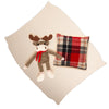 Set includes a soft cable knit blanket, plaid throw pillow and adorable sock monkey moose!