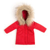Winter parka for Canadian dolls in red with faux fur ruff.