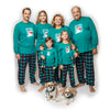 Go With the Snow matching Family PJs on family with grandparents, kids, dogs and doll in holiday setting