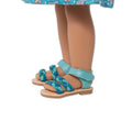 sandals for 18-inch doll in teal and aqua.  Suitable for dolls like Maplelea, Our Generation