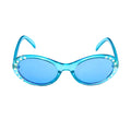 Doll sunglasses with aqua frames decorated with sparkly diamonds