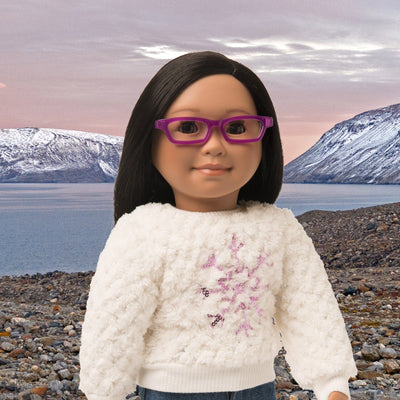 Maplea Canadian Girl doll wearing purple eyeglasses