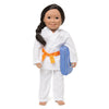 Karate set for 18 inch dolls white cotton gi jacket pants 9 coloured belts and kick pad