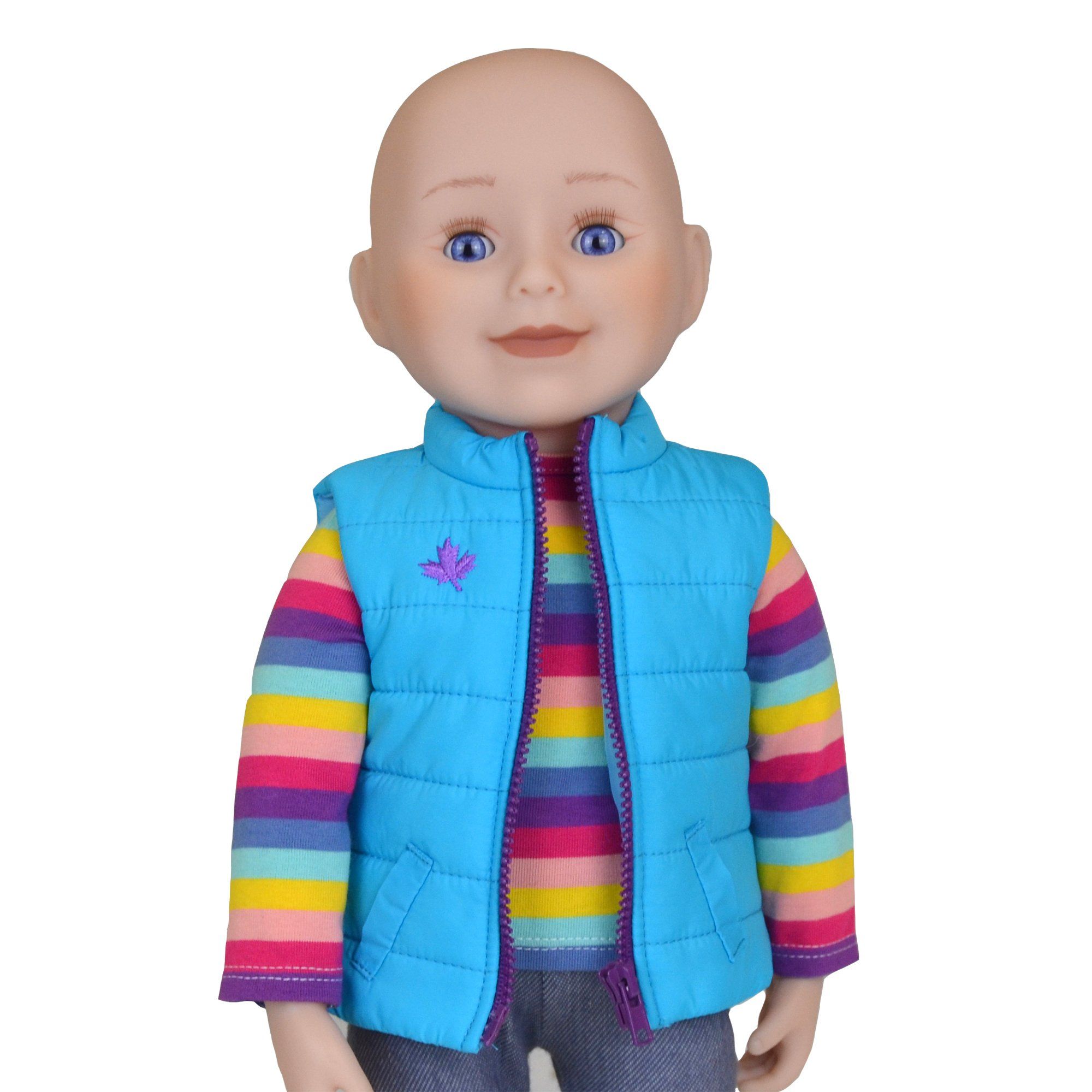 18 inch Maplelea doll with no hair, blue eyes and fair skin
