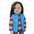 18 inch doll with long brown hair blue eyes and fair skin wearing striped shirt jeggings and slip-on shoes