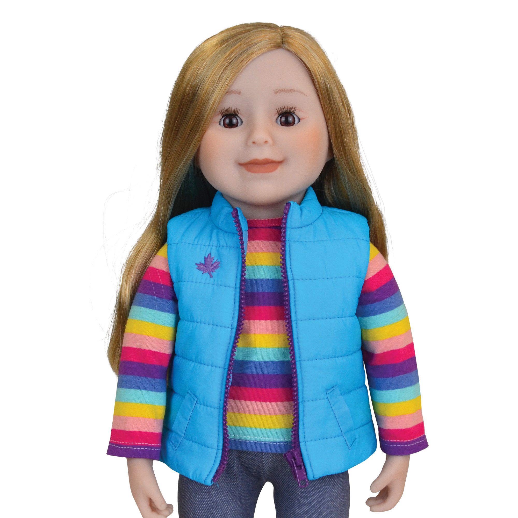 Maplelea 18 inch doll with long blonde blond hair brown eyes and light skin