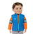 18-inch boy doll from Canada wearing a blue vest, orange shirt and track pants
