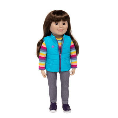 18-inch doll with brown eyes and brown hair with bangs Canadian Girl