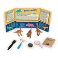 paleontologist set skeleton models dinosaurs field journal tools hammer magnifying glass compass