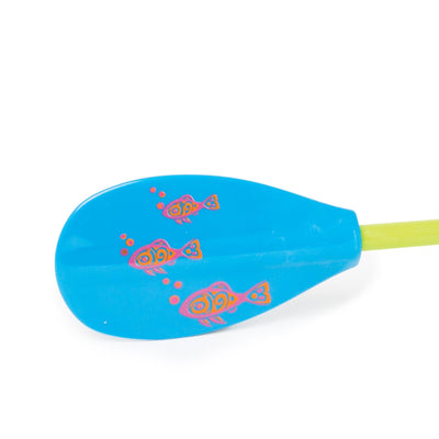 Blue and green paddle with fish graphic fits all 18 inch dolls.