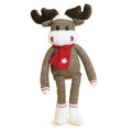 A stuffed sock moose with a Canadian scarf is 18 inches tall.