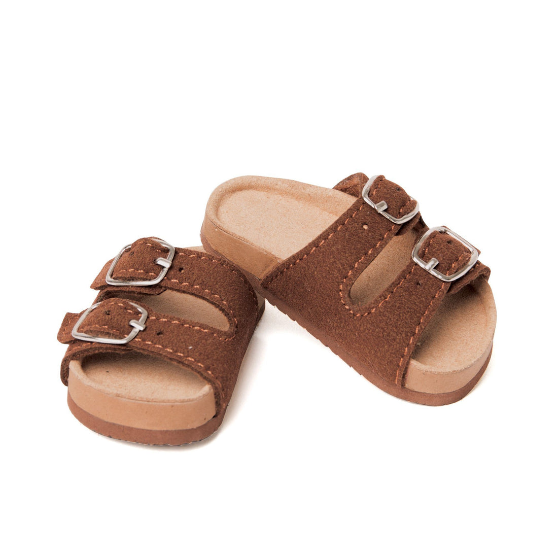 Brown double buckle summer sandals fit all 18 inch dolls. 