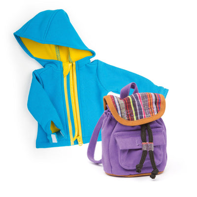 Rain coat and rucksack for 18 inch dolls.