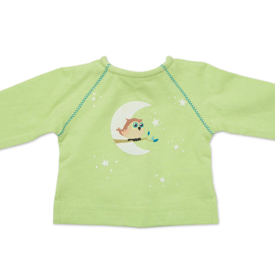 Night Owl Nightwear green llong sleeved shirt with owl graphic fits all 18 inch dolls.