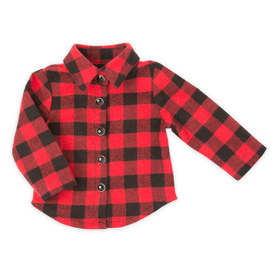 Northern Spirit red and black buffalo plaid button-up flannel shirt fits all 18 inch dolls.