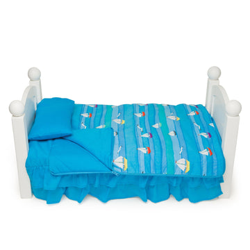 Ocean Waves Bedding comforter/sleeping bag, mattress, dust ruffle, pillow fits Maplelea doll bed. 