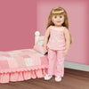 Perfectly Pink Pyjamas floral pink tank top and striped pink PJ bottoms with fuzzy bunny slippers fits all Maplelea dolls.