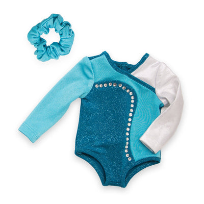 Personal Best teal sparkly bodysuit, hair scrunchie fits all 18 inch dolls.