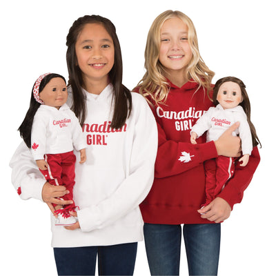 Red Canadian Girl hoody in varying sizes for girls.