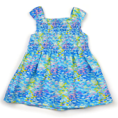 Colourful watercolour inspired multicolour sundress for 18 inch dolls