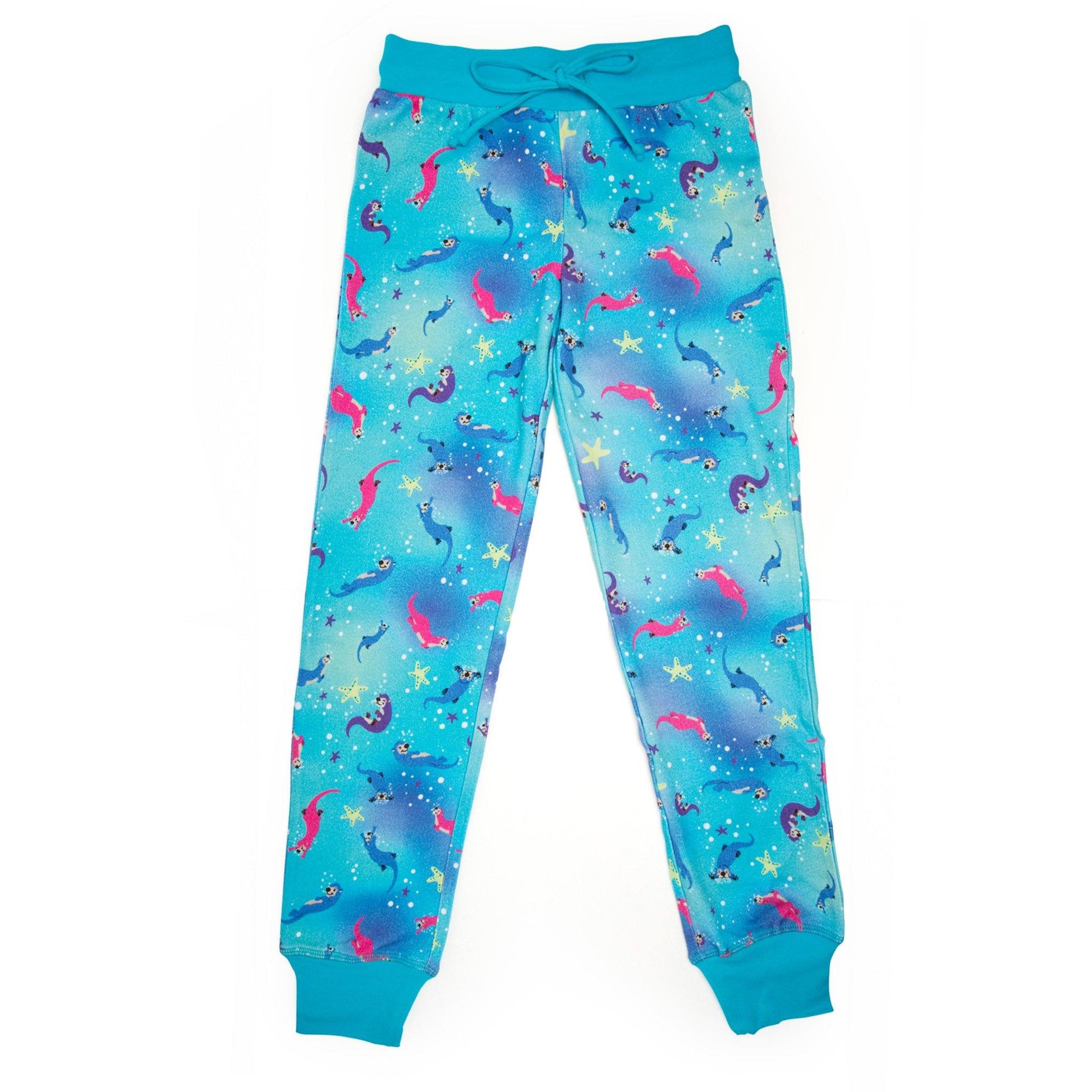 Sea Otter Sleepwear colourful sea otter print PJ pants in varying sizes for girls. 