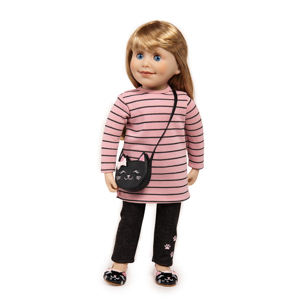 ୨୧はるページ Whiskers and Paws Outfit with Shoes and Purse for 18-inch Dolls
