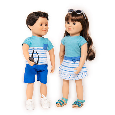 boy doll and girl doll in cute summer outfits