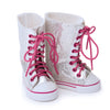 Tread Lightly tall silver sparkly lace-up boots with pink laces fit all 18 inch dolls.