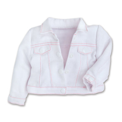 Tutu Cute white jean jacket with pink stitching fits all 18 inch dolls.