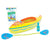 Yellow, green, orange and blue kayak set with blue and green paddle, blue water bottle with sea turtle graphic and 16-page booklet. Fits all 18 inch dolls. 