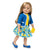 Blue jacket, yellow top, blue and yellow floral skirt, yellow wristlet, blue flats for 18 inch dolls