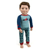 boy doll wearing Canadian pajamas that match the whole family