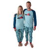 Mom dad adults wearing 100% cotton PJs pyjamas that match the whole family, doll, and dog.