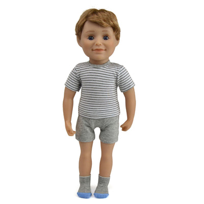 18 inch boy doll wearing t-shirt and underwear