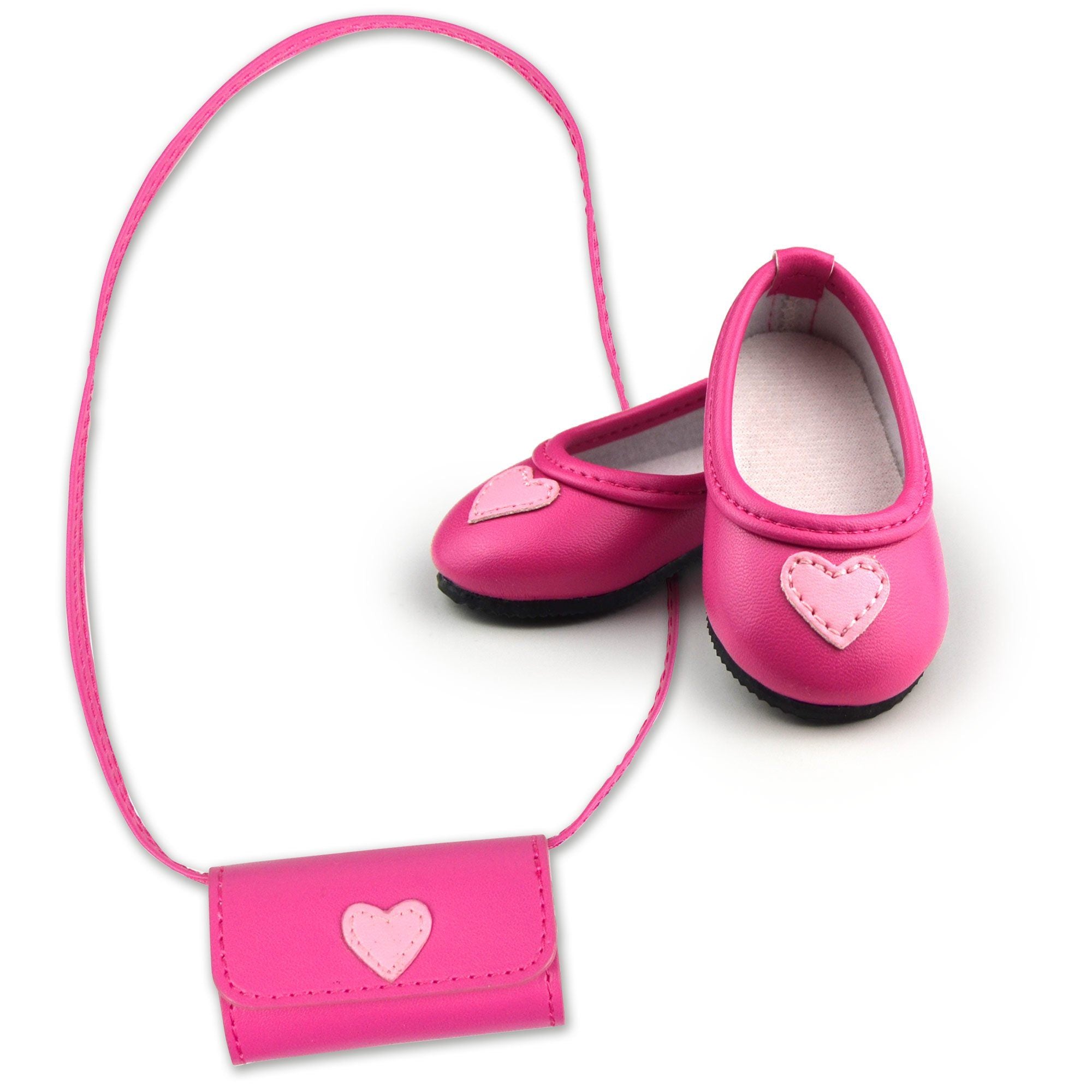 matching shoes and purse for dolls featuring hearts