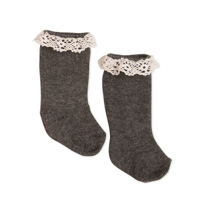 Grey knee-socks with lace detail for all 18 inch dolls.